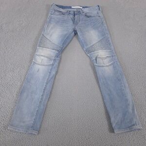 Express Jeans Mens 32x32 Light Blue Alec Super Skinny Moto Ribbed Denim Pants